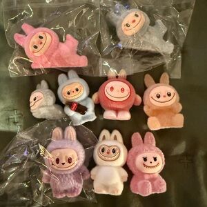 Brand New Set of 9 Flocked Labubu Figurines, Great Christmas Stocking Stuffer!